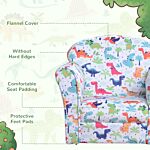 Homcom Children Armchair Kids Sofa Tub Chair Seat Cartoon Dinosaur Pattern Bedroom Flannel Wooden Frame Non-slip Playroom Seater