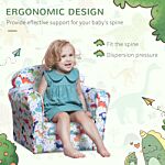 Homcom Children Armchair Kids Sofa Tub Chair Seat Cartoon Dinosaur Pattern Bedroom Flannel Wooden Frame Non-slip Playroom Seater