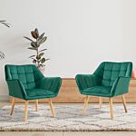 Homcom Armchair Accent Chair, Vanity Chair With Wide Arms, Slanted Back, Padding, Wooden Legs, Home Furniture Seating, Set Of 2