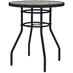 Outsunny Tempered Glass Top Garden Table With Glass Printed Design, Steel Frame, Foot Pads For Porch, Balcony, Tan Brown