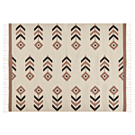 Kilim Area Rug Beige And Black Cotton 140 X 200 Cm Low Pile Pattern Rectangular Reversible Modern Living Room Bedroom Beliani