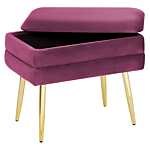 Bedroom Storage Bench Burgundy Red Polyester Velvet Upholstery Golden Legs Glam Design Solid Colour Living Room Furniture Beliani