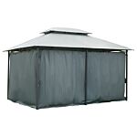 Outsunny 10 X 13ft Metal Gazebo Outdoor 2-tier Steel Frame Gazebo With Curtains Outdoor Backyard, Black/grey