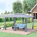 Outsunny 10 X 13ft Metal Gazebo Outdoor 2-tier Steel Frame Gazebo With Curtains Outdoor Backyard, Black/grey