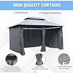 Outsunny 10 X 13ft Metal Gazebo Outdoor 2-tier Steel Frame Gazebo With Curtains Outdoor Backyard, Black/grey