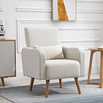 Homcom Accent Chair, Linen-touch Armchair, Upholstered Leisure Lounge Sofa, Club Chair With Wooden Frame, Cream