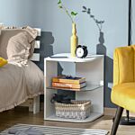 Homcom Modern Side Table Three Layer Bedside Table Nightstand With 2 Storage Shelves, For Living Room, Bedroom, White