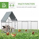 Pawhut Walk In Chicken Run, Large Galvanized Chicken House, Hen Poultry House Cage, Outdoor Rabbit Hutch Metal Enclosure W/ Water-resist Cover