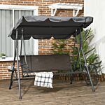 Outsunny 3 Seater Swing Chair, Garden Swing Seat Bench With Adjustable Canopy, Rattan Seat, And Steel Frame For Patio, Yard