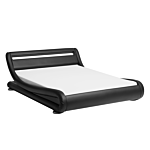 Platform Bed Frame Black Faux Leather Upholstered Led Illuminated Headboard 4ft6 Eu Double Size Sleigh Design Beliani