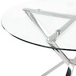 Dining Table Transparent And Silver Tempered Glass And Metal Legs ⌀ 105 Cm Glossy Finish Rectangular Glam Beliani