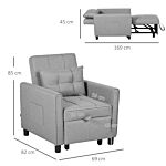 Homcom 3-in-1 Convertible Chair Bed, Pull Out Sleeper Chair, Fold Out Bed With Adjustable Backrest, Side Pockets, Light Grey