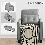 Homcom 3-in-1 Convertible Chair Bed, Pull Out Sleeper Chair, Fold Out Bed With Adjustable Backrest, Side Pockets, Light Grey