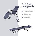 Outsunny 2 In 1 Sun Lounger Folding Reclining Chair Garden Outdoor Camping Adjustable Back With Pillow Grey