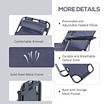 Outsunny 2 In 1 Sun Lounger Folding Reclining Chair Garden Outdoor Camping Adjustable Back With Pillow Grey