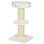 Pawhut 2 Tier Sisal Sherpa Cat Tree With Basket Cushion Sisal Post Cream White