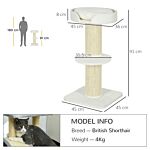 Pawhut 2 Tier Sisal Sherpa Cat Tree With Basket Cushion Sisal Post Cream White