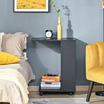 Homcom Mobile Sofa Side Table C-shape End Table With Storage And Casters For Laptop Coffee Snack, Black