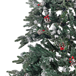 Artificial Snow Christmas Tree Green Pvc Metal Base 240 Cm With Pine Cones Holly Berries Frosted Branches Traditional Beliani