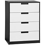 Homcom Drawer Chest, 4-drawer Storage Cabinet Organiser For Bedroom, Living Room, 60cmx40cmx80cm, White And Black