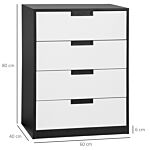 Homcom Drawer Chest, 4-drawer Storage Cabinet Organiser For Bedroom, Living Room, 60cmx40cmx80cm, White And Black