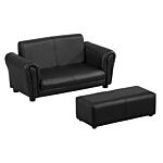 Homcom 2 Seater Toddler Chair Kids Twin Sofa Childrens Double Seat Chair Furniture Armchair Boys Girls Couch W/ Footstool (black)