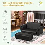 Homcom 2 Seater Toddler Chair Kids Twin Sofa Childrens Double Seat Chair Furniture Armchair Boys Girls Couch W/ Footstool (black)