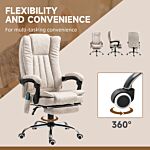 Vinsetto Vibrating Massage Office Chair With Heat, Desk Chair With Height Adjustable And Footrest, Cream White