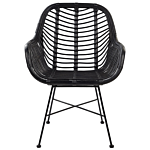 Rattan Armchair Black Wicker Black Metal Legs Living Dining Room Beliani