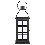 Metal Lantern Black Iron 52 Cm Pillar Candle Holder Glass Doors Indoor Decorative Piece Beliani