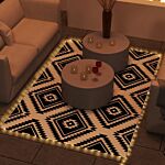 Outsunny Plastic Straw Reversible Rv Outdoor Rug With Led String Light, 182 X 274cm, Black And White