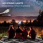 Outsunny Plastic Straw Reversible Rv Outdoor Rug With Led String Light, 182 X 274cm, Black And White