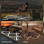Outsunny Plastic Straw Reversible Rv Outdoor Rug With Led String Light, 182 X 274cm, Black And White