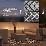 Outsunny Plastic Straw Reversible Rv Outdoor Rug With Led String Light, 182 X 274cm, Black And White