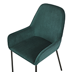 Set Of 2 Dining Room Chairs Green Corduroy Fabric Upholstered Seat Black Metal Legs Modern Style Beliani