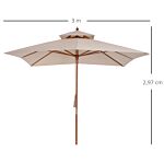 Outsunny Beige Parasol Patio 3x3m Double Tier Garden Sun Umbrella Sunshade Outdoor Wood Wooden Canopy Tier