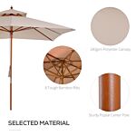 Outsunny Beige Parasol Patio 3x3m Double Tier Garden Sun Umbrella Sunshade Outdoor Wood Wooden Canopy Tier