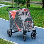 Pawhut One-click Foldable Pet Travel Stroller With Rain Cover, Cat Dog Pushchair With Front Wheels, Shock Absorber, Storage Bags, Mesh