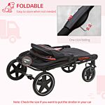 Pawhut One-click Foldable Pet Travel Stroller With Rain Cover, Cat Dog Pushchair With Front Wheels, Shock Absorber, Storage Bags, Mesh