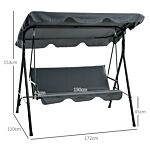 Outsunny 3-seat Swing Chair Garden Swing Seat With Adjustable Canopy For Patio, Grey