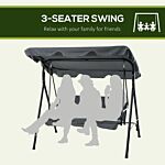 Outsunny 3-seat Swing Chair Garden Swing Seat With Adjustable Canopy For Patio, Grey