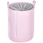 Set Of 3 Storage Basket Pink Polyester Cotton With Drawstring Cover Laundry Bin Practical Accessories Beliani