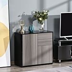 Homcom Modern Stylish Freestanding Push-open Design Cabinet With 2 Drawer, 2 Door Cabinet, 2 Part Inner Space-light Grey And Black