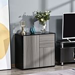 Homcom Modern Stylish Freestanding Push-open Design Cabinet With 2 Drawer, 2 Door Cabinet, 2 Part Inner Space-light Grey And Black