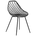 Set Of 2 Dining Chairs Black Synthetic Seat Black Metal Legs Net Design Backrest Modern Scandinavian Beliani