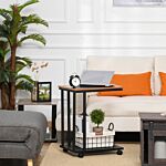 Homcom Mobile Sofa Side End Coffee Table Coffee Table Laptop Stand Metal Frame Rolling Castors Storage Wooden Trolly