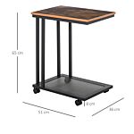 Homcom Mobile Sofa Side End Coffee Table Coffee Table Laptop Stand Metal Frame Rolling Castors Storage Wooden Trolly