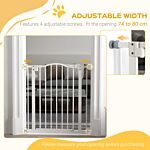 Pawhut Metal 74-80cm Adjustable Pet Gate Safety Barrier W/ Auto-close Door White
