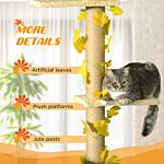 Pawhut 202-242cm Height Adjustable Floor To Ceiling Cat Tree For Cats With Sisal Scratching Post, 3- Tier Cat Tower