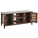 Tv Stand Dark Wood Black Iron Frame 110 X 50 X 40 Cm 2 Door Lowboard Industrial Living Room Beliani